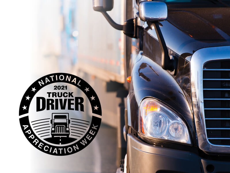 Black truck with 2021 truck driver national awareness month